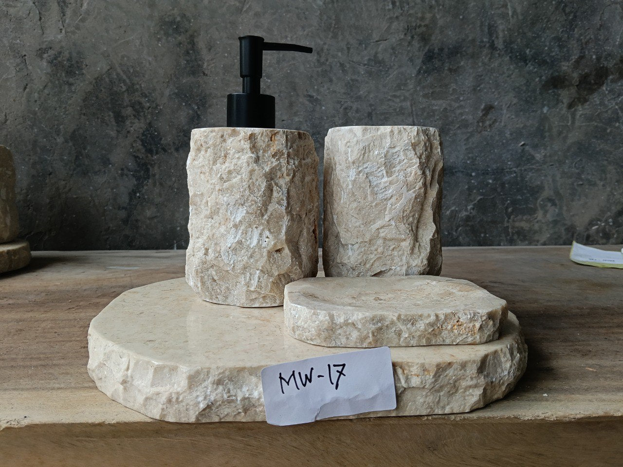 BMS-017 beige marble natural stone bathroom set