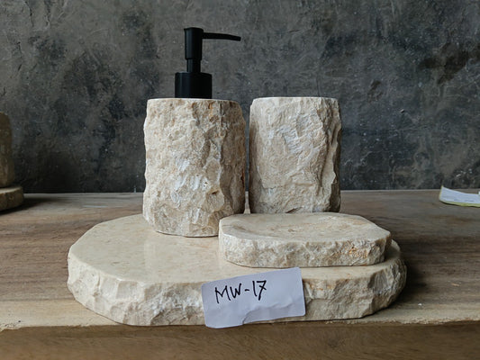 BMS-017 beige marble natural stone bathroom set