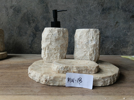 BMS-018 handcrafted light beige marble bathroom set
