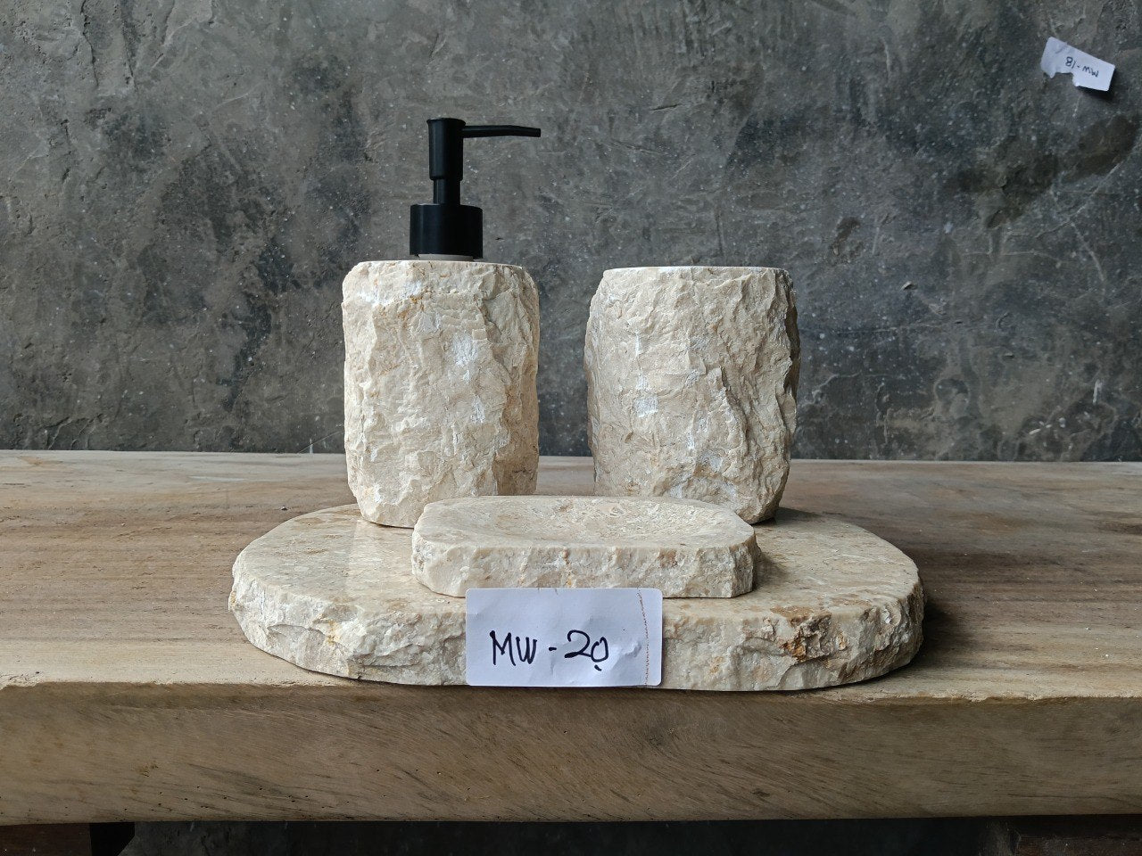 BMS-020 solid beige marble bathroom set natural stone