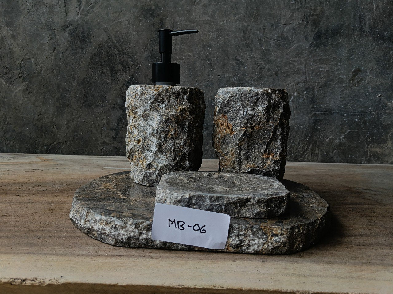 GMS-006 gray marble bathroom set with rough stone texture