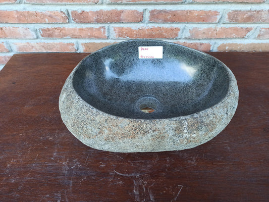 Top view of 5020-413314 natural river stone sink — polished interior and rough stone exterior
