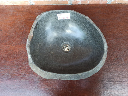Top view of 5034-403518 natural river stone sink — polished interior and rough stone exterior
