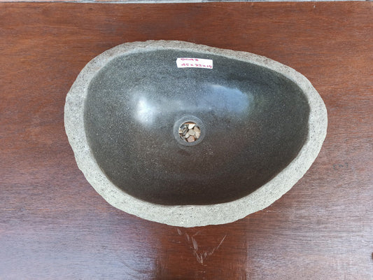 Top view of 5043-4533 natural river stone sink — polished interior and rough textured exterior
