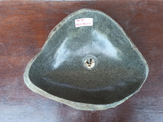 Top view of 5051-423516 natural river stone sink — polished interior and rough stone exterior
