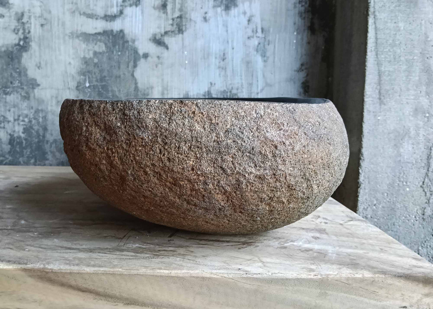 Right angle of river sink 6523-4033 showing deep gray bowl and thick edges
