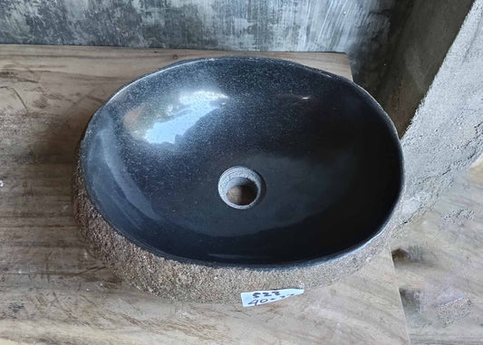 Top view of river stone sink 6523-4033 with polished dark gray interior
