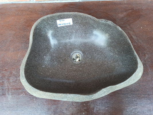 Top view of 5121-4735 handcrafted river stone sink — polished interior, rough natural exterior
