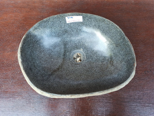 Top view of 5141-443214 organic river stone sink — polished interior, textured exterior
