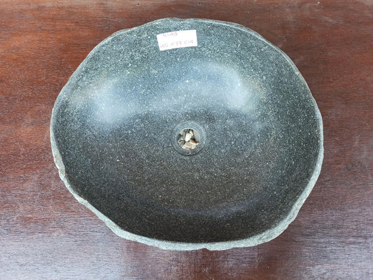 Top view of 5148-453714 river stone sink — polished interior, natural rough exterior
