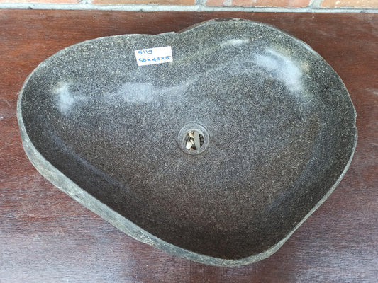 Top view of 5119-564414 large river stone sink — polished dark interior and natural rough exterior
