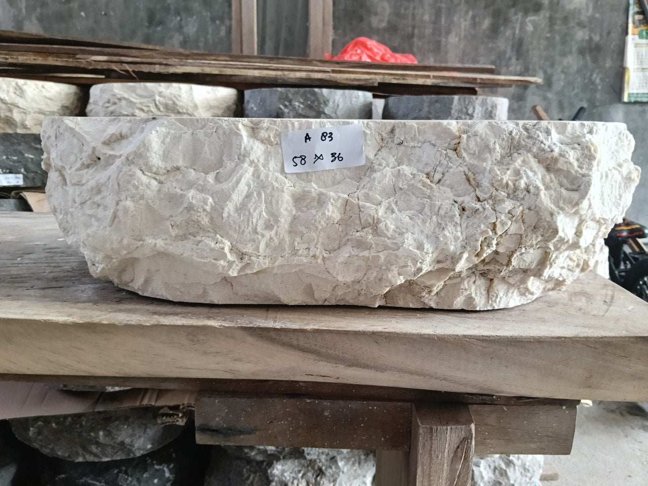 Marble Stone Sink | A83-5836 | 23″×14″ Organic White Marble Polished