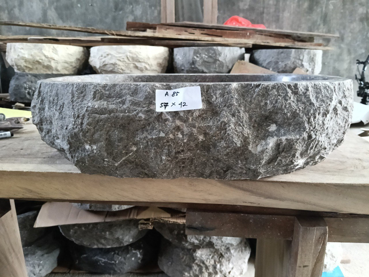 Marble Stone Sink | A85-5742 | 22.5″×16.5″ Organic Dark Marble Polished