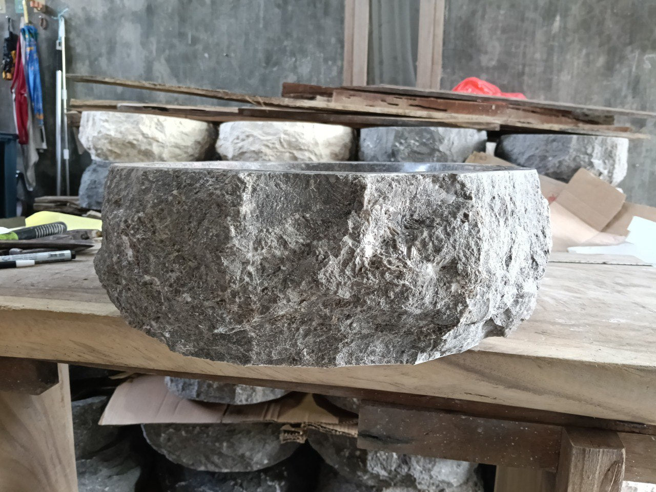 Marble Stone Sink | A85-5742 | 22.5″×16.5″ Organic Dark Marble Polished