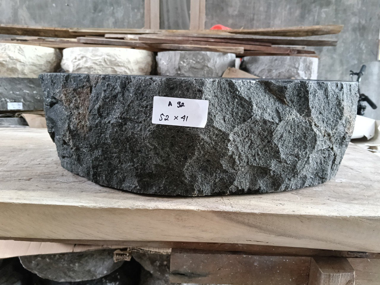 Andesite Stone Sink | A92-5241 | 20.5″×16″ Organic Black Andesite Polished