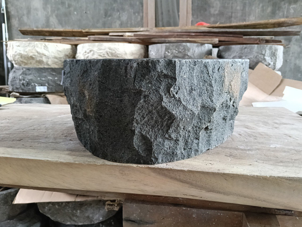 Andesite Stone Sink | A92-5241 | 20.5″×16″ Organic Black Andesite Polished