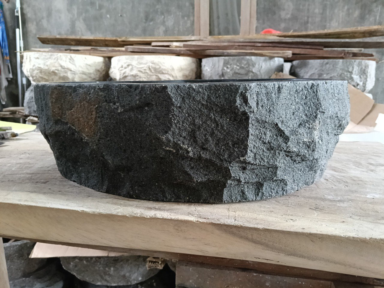 Andesite Stone Sink | A92-5241 | 20.5″×16″ Organic Black Andesite Polished