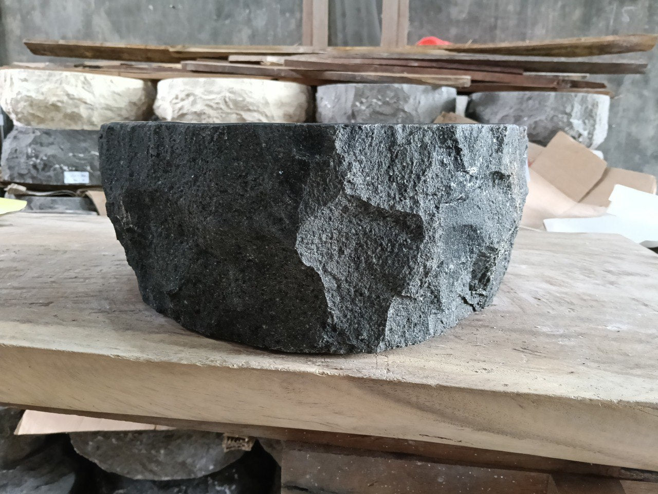 Andesite Stone Sink | A92-5241 | 20.5″×16″ Organic Black Andesite Polished