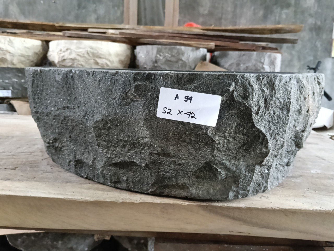 Andesite Stone Sink | A94-5242 | 20.5″×16.5″ Organic Black Andesite Polished