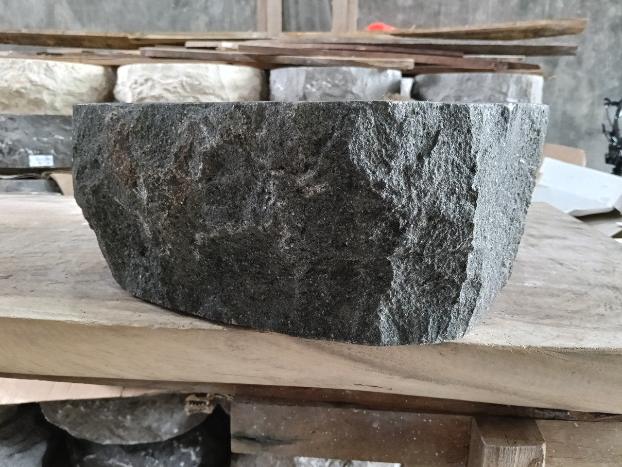 Andesite Stone Sink | A94-5242 | 20.5″×16.5″ Organic Black Andesite Polished