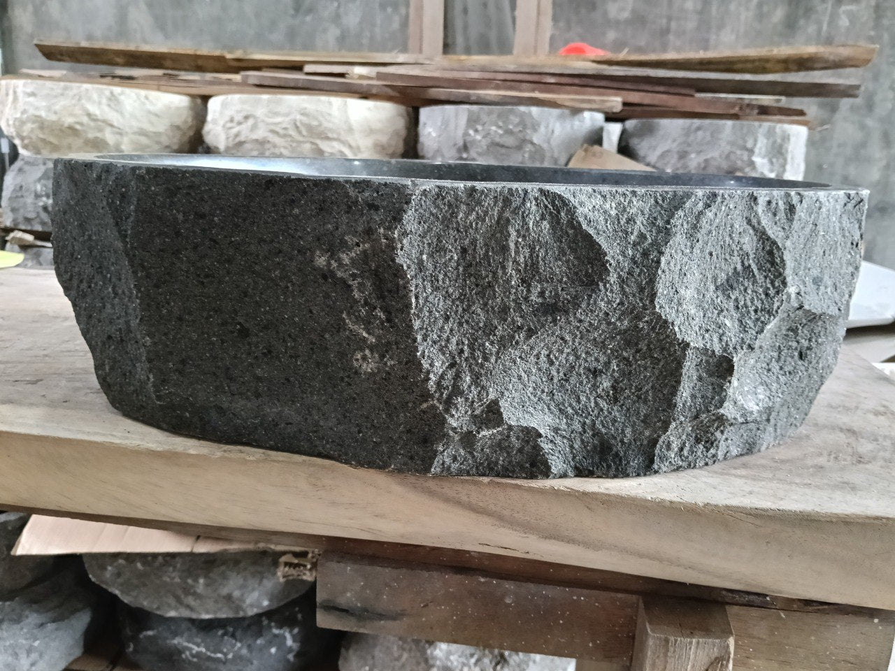 Andesite Stone Sink | A94-5242 | 20.5″×16.5″ Organic Black Andesite Polished