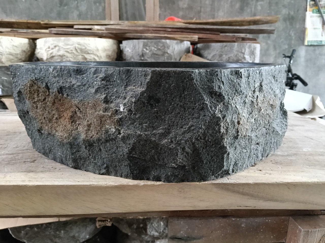Andesite Stone Sink | A95-5243 | 20.5″×17″ Triangular Organic Black Andesite Polished