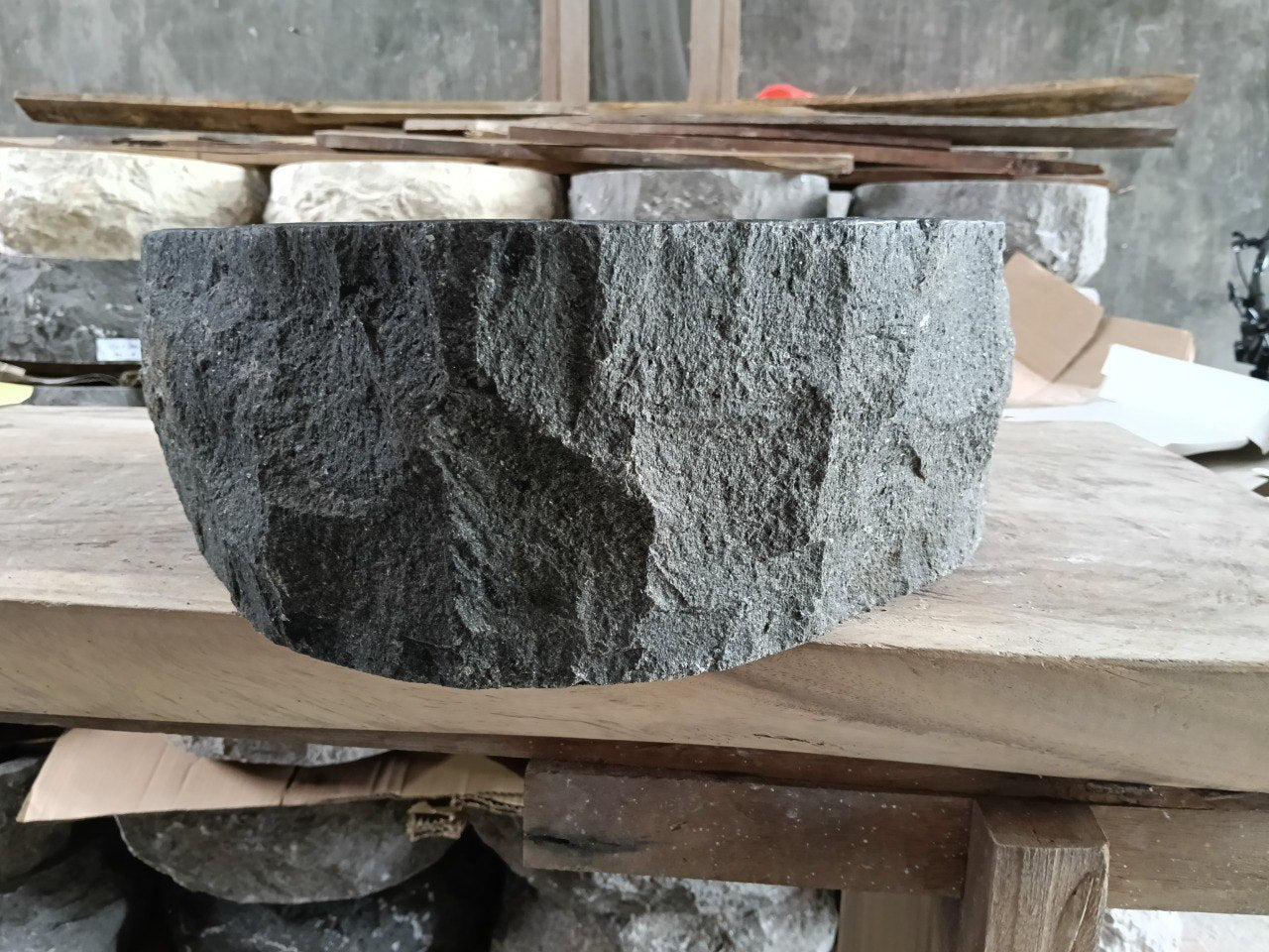 Andesite Stone Sink | A95-5243 | 20.5″×17″ Triangular Organic Black Andesite Polished