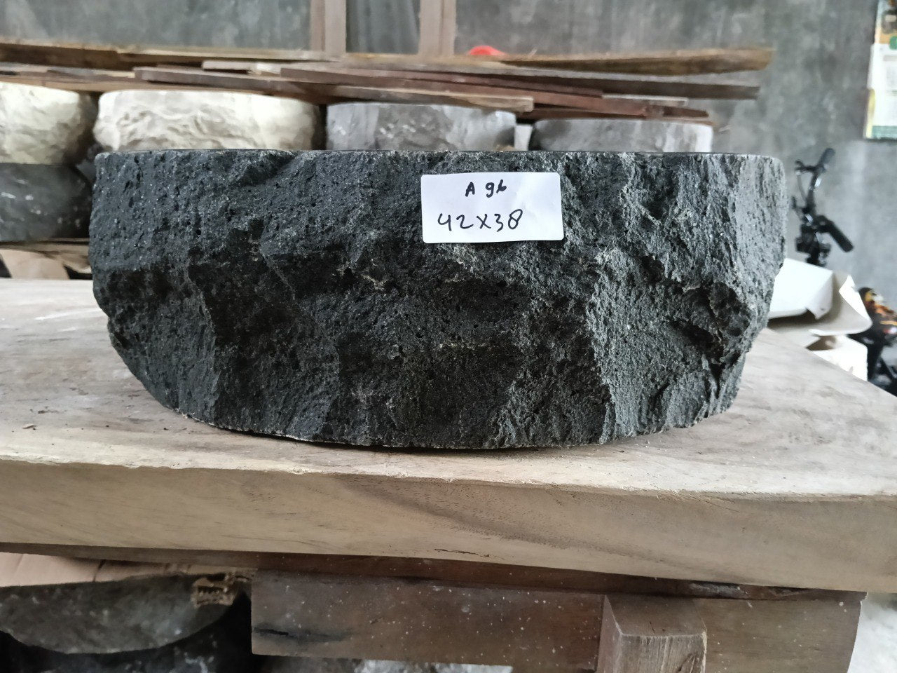 Andesite Stone Sink | A90-4336 | 17″×14″ Organic Black Andesite Polished