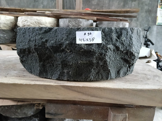 Andesite Stone Sink | A90-4336 | 17″×14″ Organic Black Andesite Polished