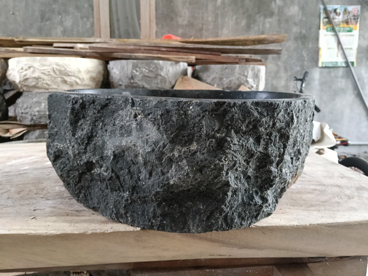 Andesite Stone Sink | A96-4238 | 16.5″×15″ Organic Black Andesite Polished