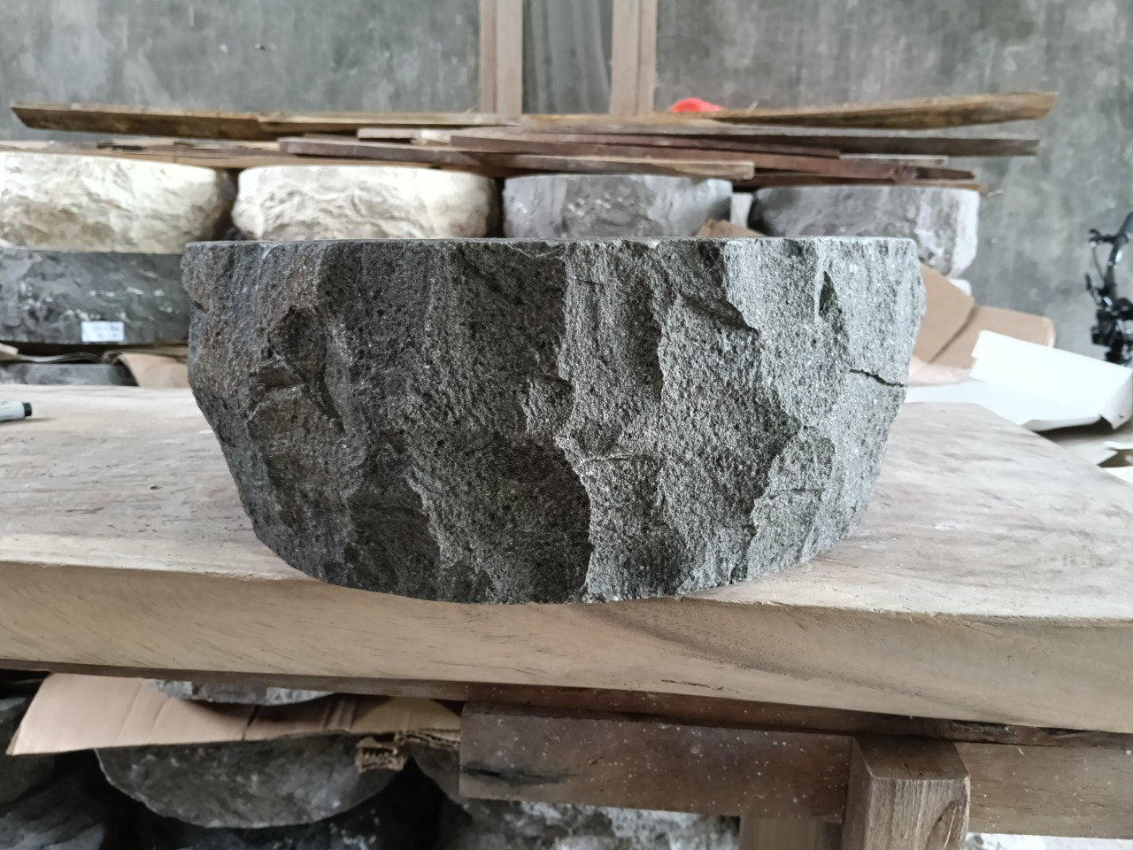 Andesite Stone Sink | A97-5241 | 20.5″×16″ Organic Black Andesite Polished