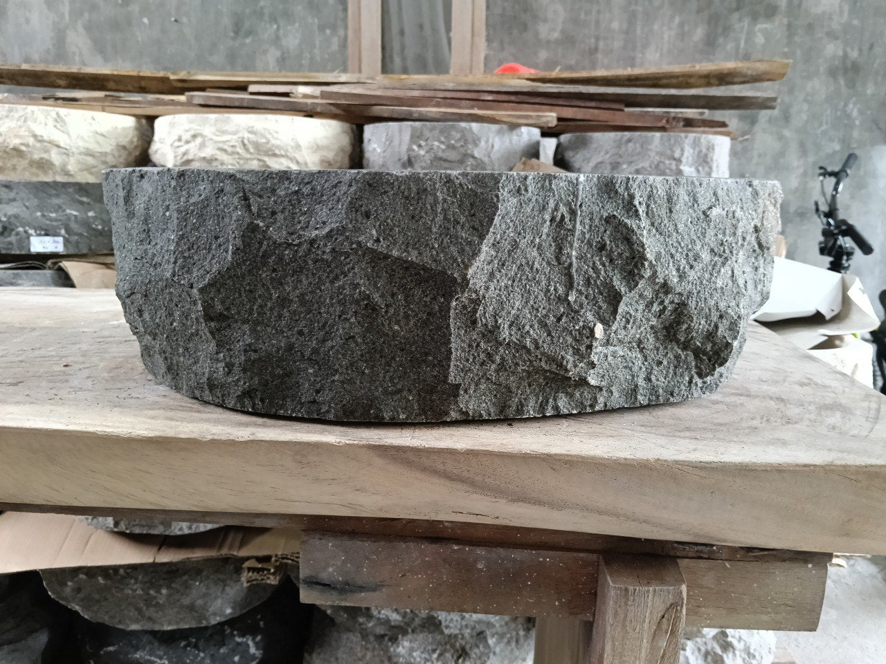 Andesite Stone Sink | A97-5241 | 20.5″×16″ Organic Black Andesite Polished