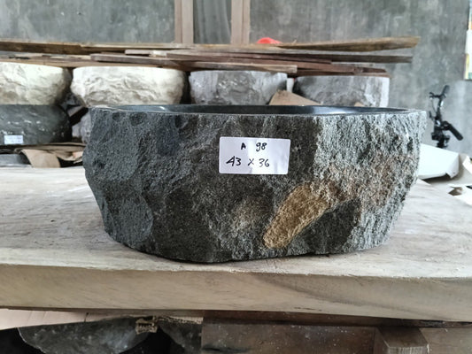 Andesite Stone Sink | A98-4336 | 17″×14″ Organic Black Andesite Polished