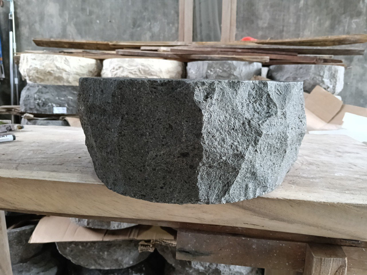 Andesite Stone Sink | A98-4336 | 17″×14″ Organic Black Andesite Polished