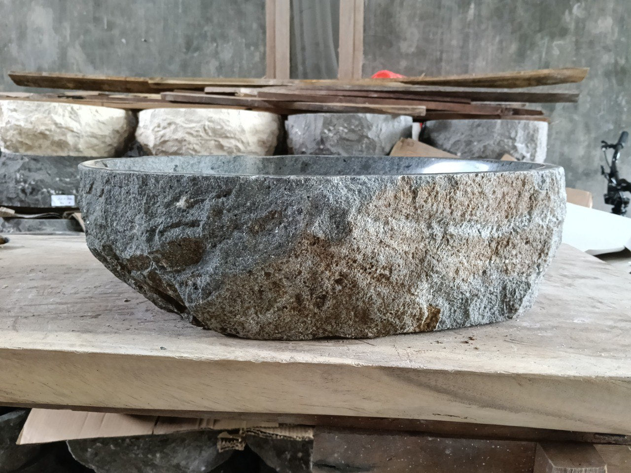 Andesite Stone Sink | A99-5243 | 20.5″×17″ Organic Dark Gray Andesite Polished