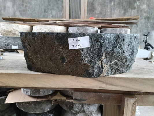 Andesite Stone Sink | A100-5042 | 19.5″×16.5″ Organic Black Andesite Polished