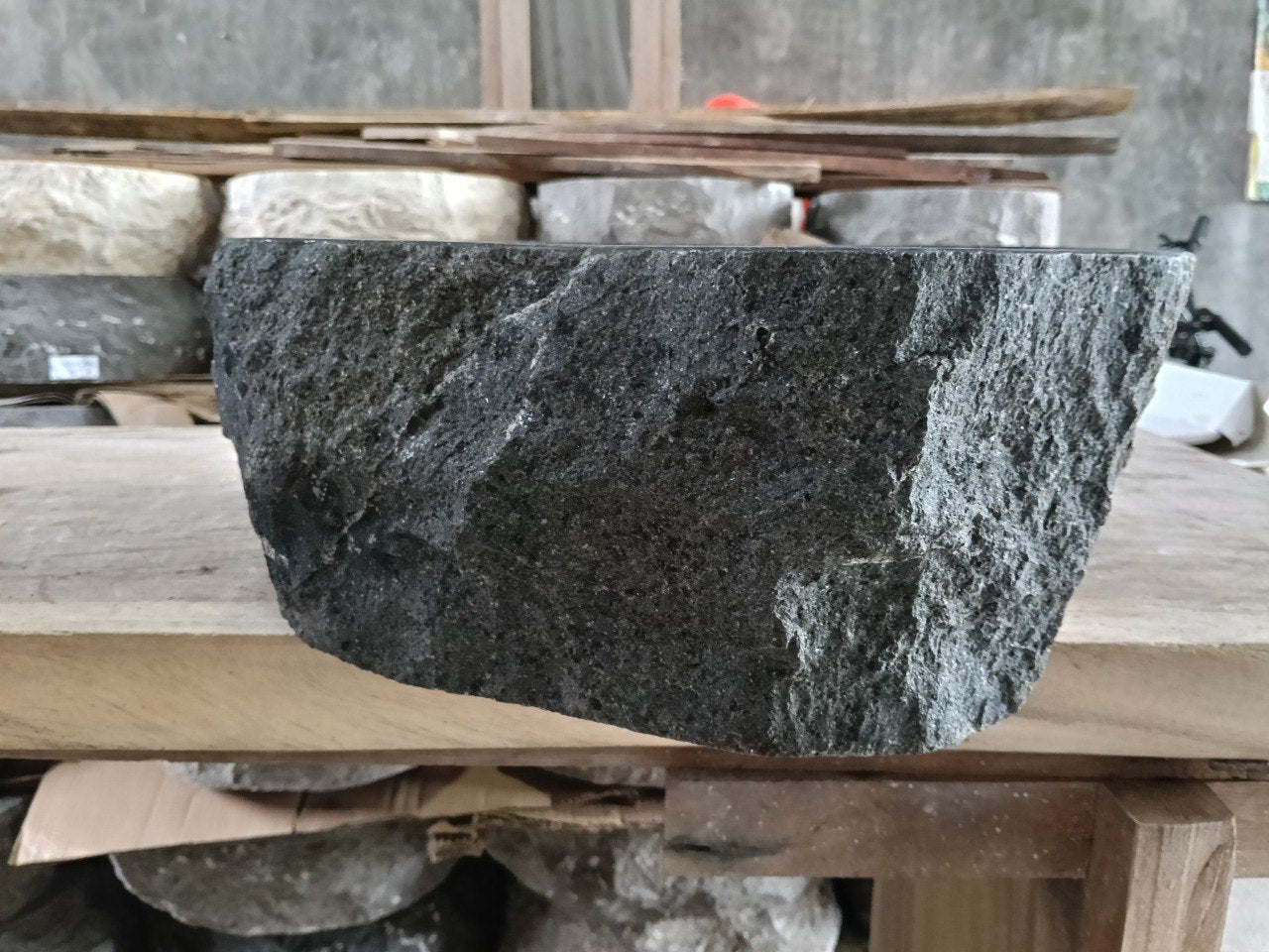 Andesite Stone Sink | A100-5042 | 19.5″×16.5″ Organic Black Andesite Polished