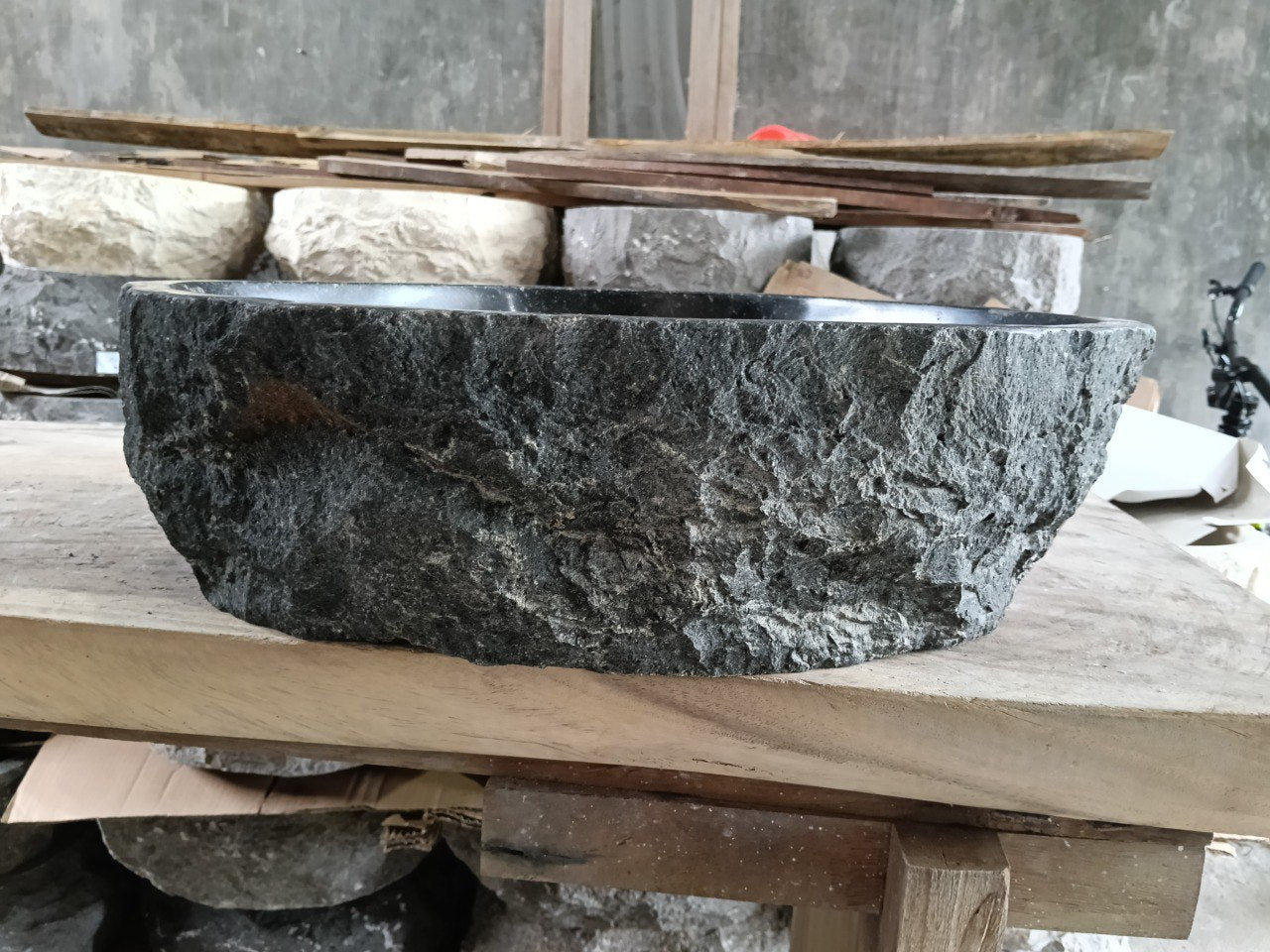 Andesite Stone Sink | A101-5240 | 20.5″×16″ Triangular Organic Black Andesite Polished