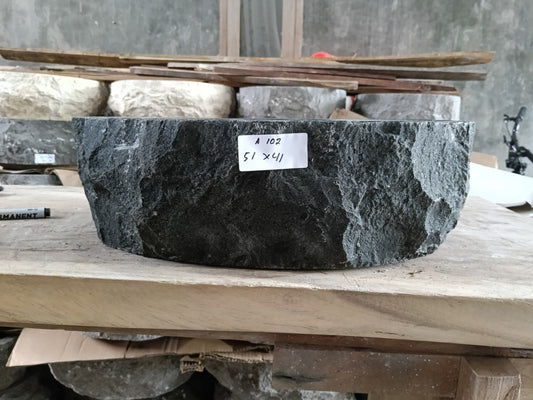 Andesite Stone Sink | A102-5141 | 20″×16.5″ Organic Black Andesite Polished