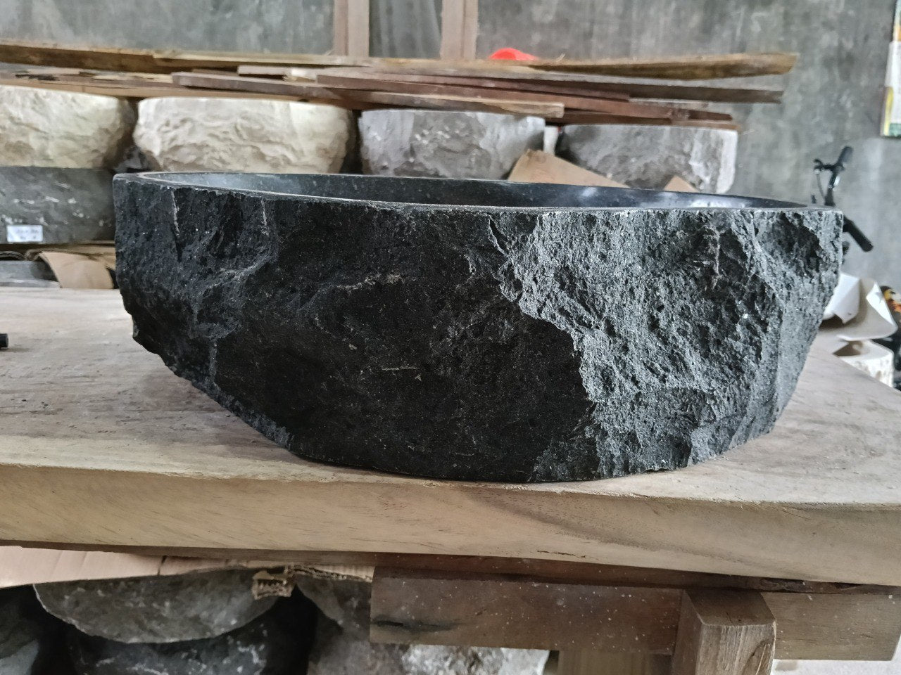 Andesite Stone Sink | A102-5141 | 20″×16.5″ Organic Black Andesite Polished