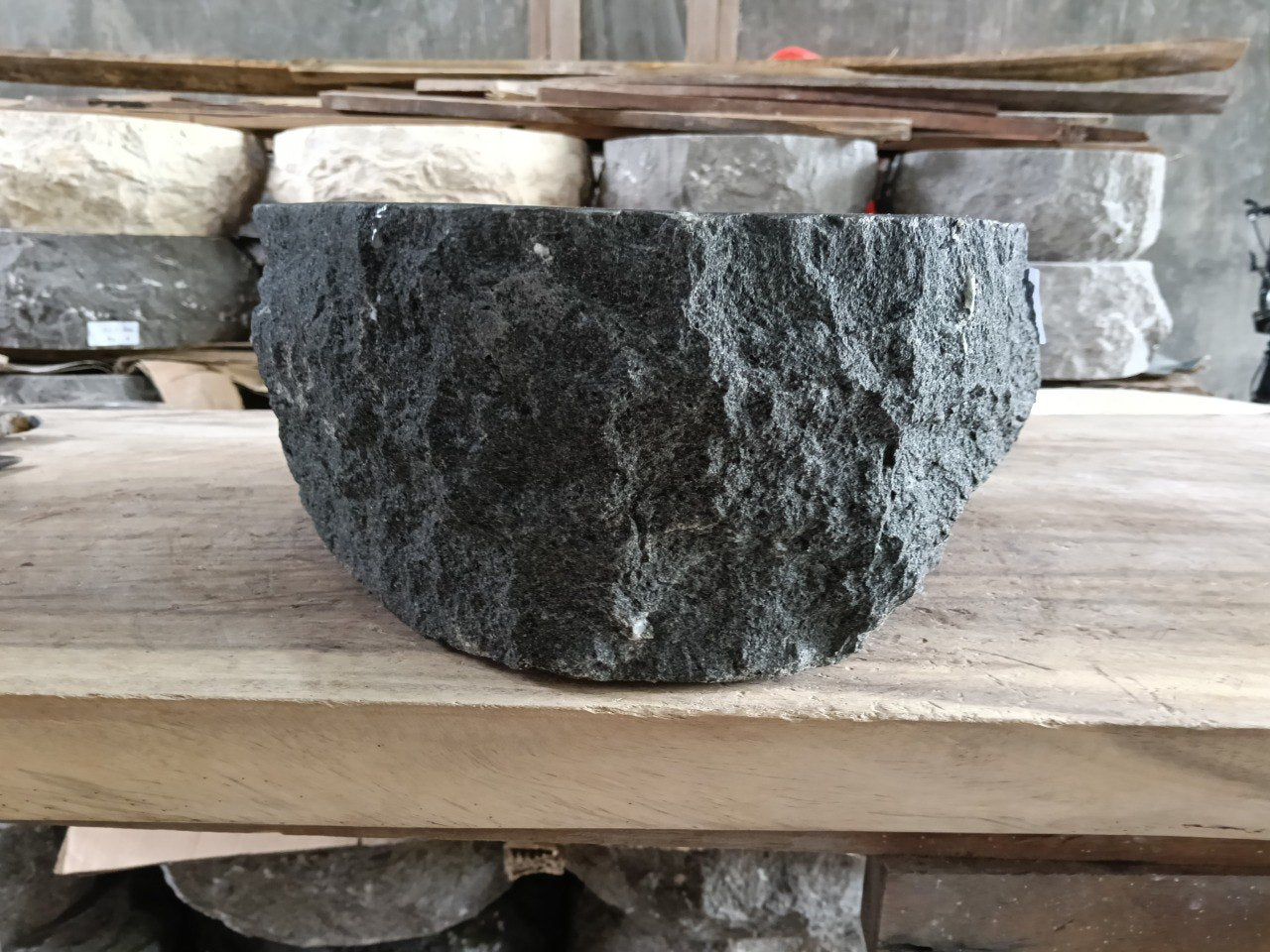 Andesite Stone Sink | A105-4136 | 16″×14″ Organic Black Andesite Polished