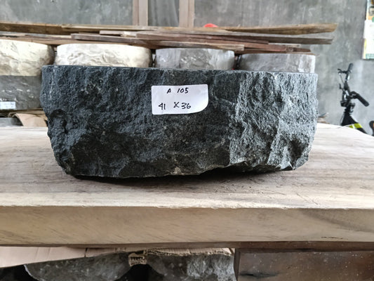 Andesite Stone Sink | A105-4136 | 16″×14″ Organic Black Andesite Polished