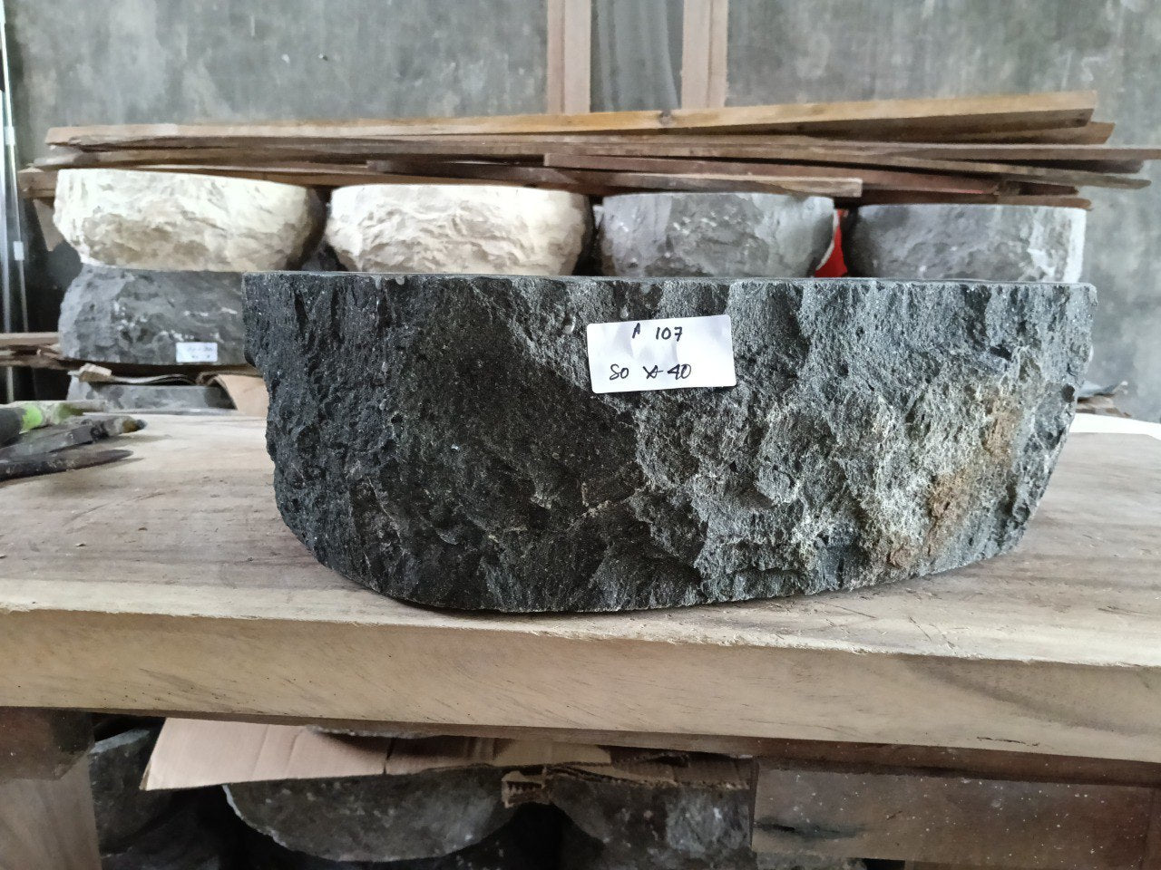 Andesite Stone Sink | A107-5040 | 19.5″×16″ Triangular Organic Black Andesite Polished