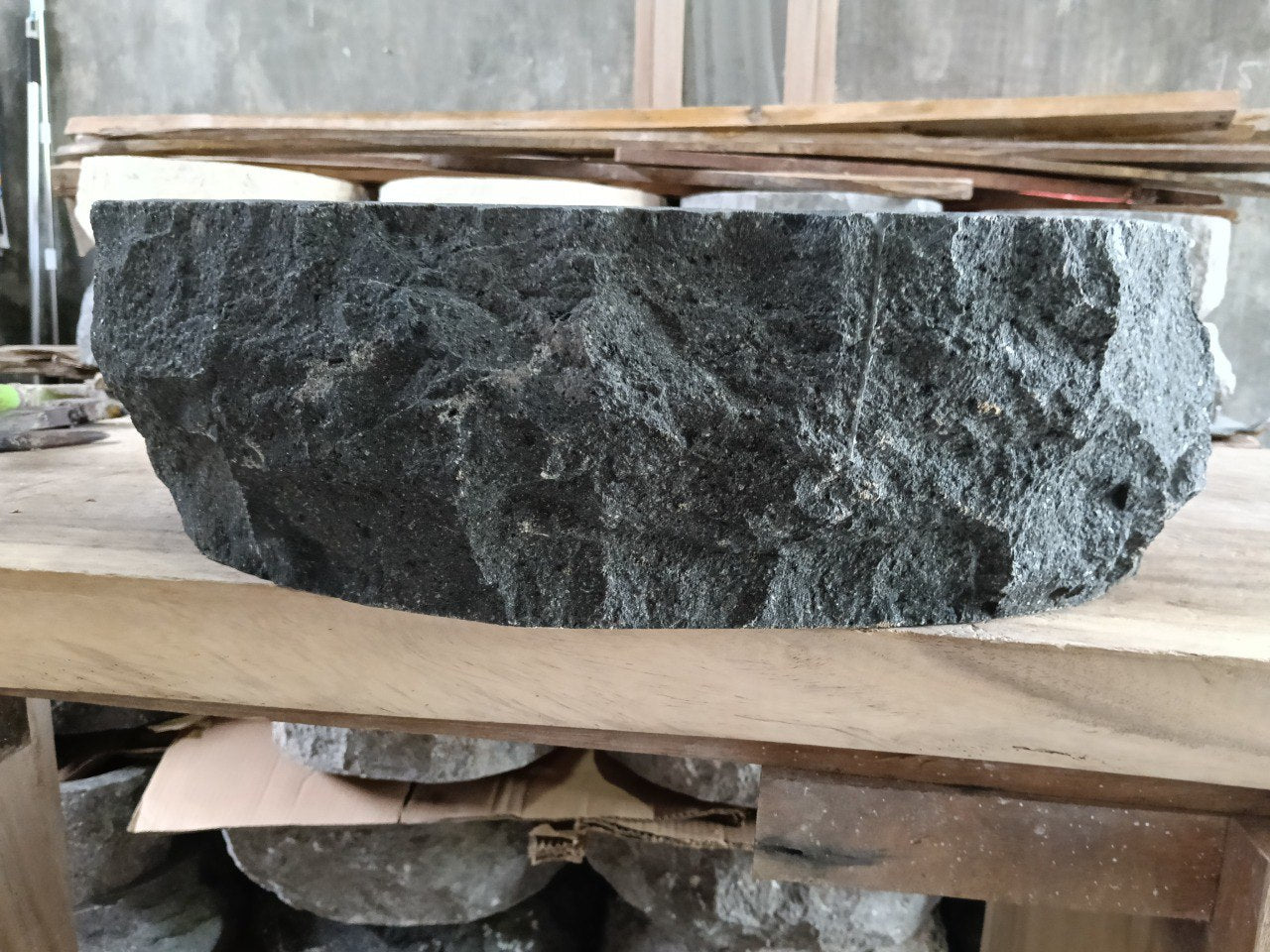 Andesite Stone Sink | A107-5040 | 19.5″×16″ Triangular Organic Black Andesite Polished