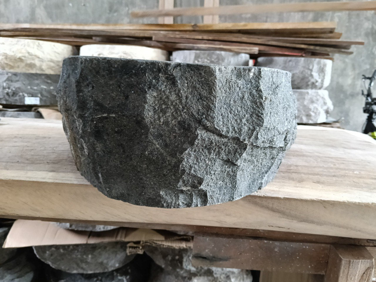 Andesite Stone Sink | A107-5040 | 19.5″×16″ Triangular Organic Black Andesite Polished