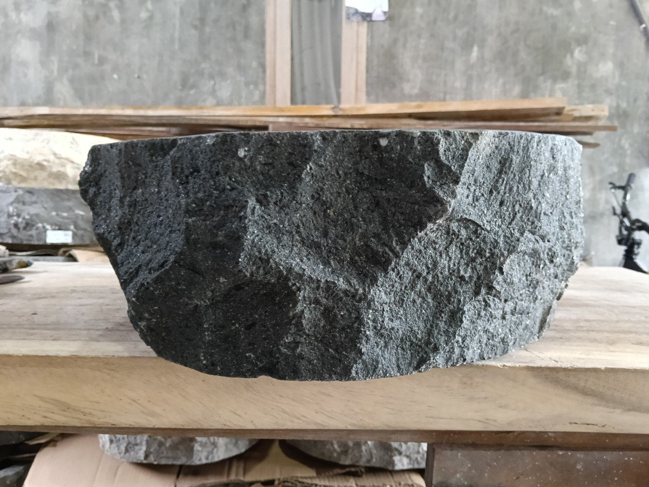 Andesite Stone Sink | A107-5040 | 19.5″×16″ Triangular Organic Black Andesite Polished