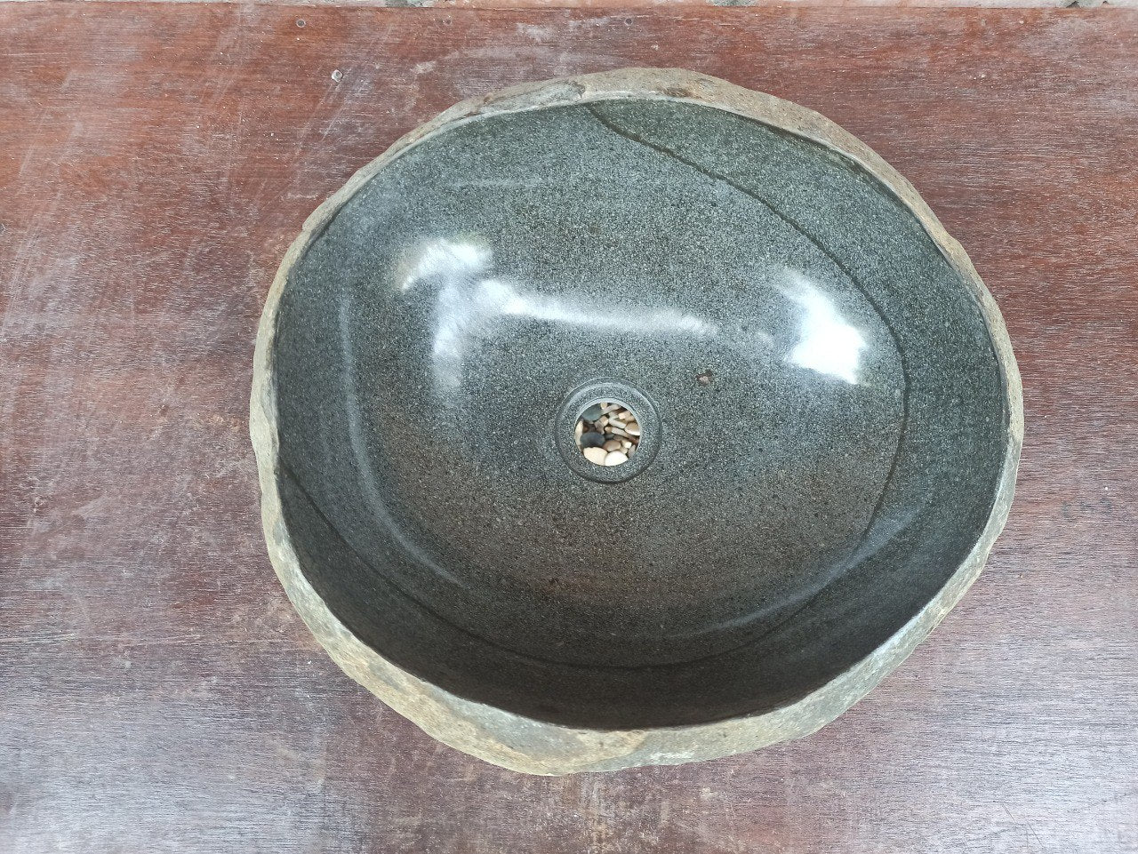 River Stone Sink | 5196-433415 | 17″×13″ Round Graphite Gray Polished