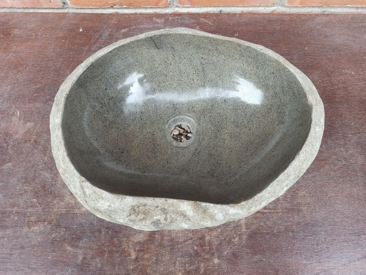 River Stone Sink | 5203-463313 | 18″×13″ Oval Graphite Gray Polished