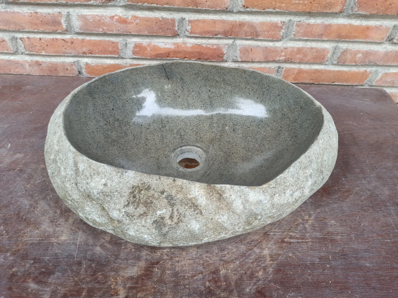 River Stone Sink | 5203-463313 | 18″×13″ Oval Graphite Gray Polished
