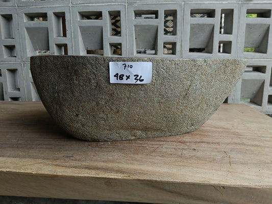 Front view of 6710-4836 natural river rock vessel sink, wide organic shape
